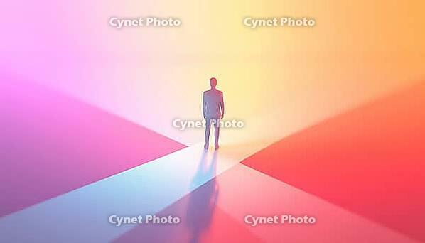 Lost Man At Crossroads: A Modern Gradient For Psychology Guidance Or Career Path, Torn Between Business Opportunity And Life Choice, AI generated [IBR125211515]