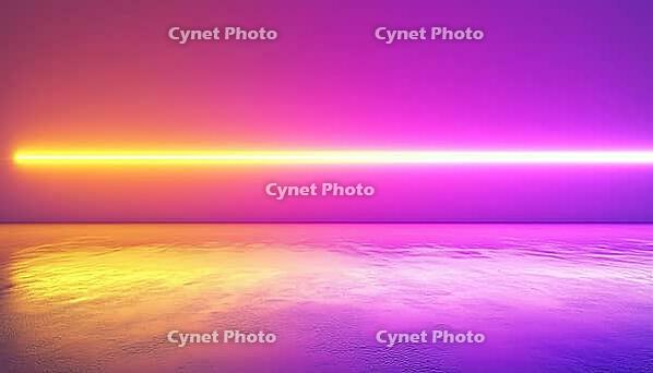 Vibrant Purple And Yellow Neon Lights Illuminate An Empty Studio Displaying Products Against A Gradient Wallpaper And Floor Design, AI generated [IBR125211530]