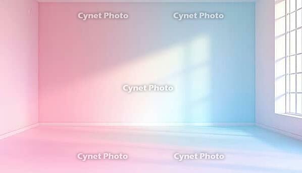 Empty Studio With Pastel Pink And Blue Gradient Walls, Sweet-Toned Wallpaper And Floors, Perfect For Advertising Scenes And Dance Floors, AI generated [IBR125211540]