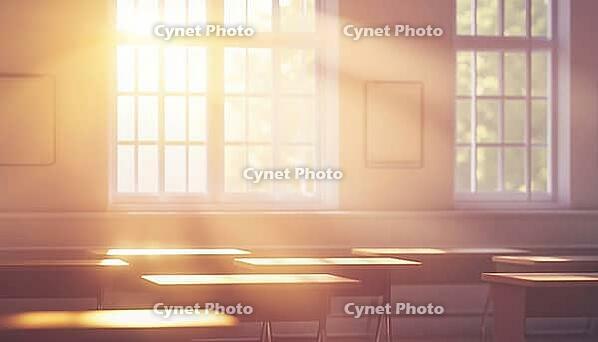 Stunning Blur Of Bright Classroom And Study Room With Panoramic Windows And Beautiful Lighting In An Empty School Setting, AI generated [IBR125211542]