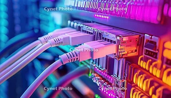 Optic Ports With Fiber Optic Cables And Ethernet Ports With Utp Network Cables Connected In A Network Setup, AI generated [IBR125229866]