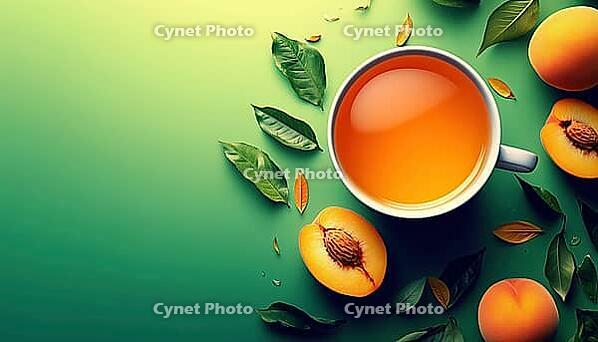 Premium And Delicious Green Tea Social Media Ad Featuring Peach-Flavored Tea In A Creative Cup Advertisement, AI generated [IBR125229868]