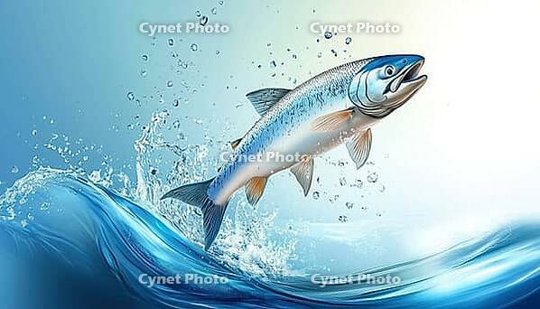 Atlantic Salmon Show Amazing Acrobatics As They Leap Out Of The Water In Spectacular Fashion During Their Migration, AI generated [IBR125229870]