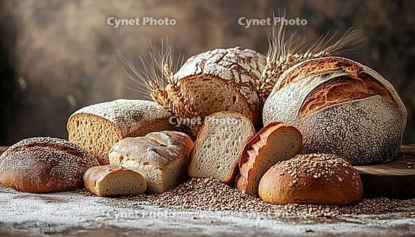 Variety Of Bread, Rolls, And Baked Goods Featuring Salt And Seeds. A Selection Of Breads And Pastries With Added Savory And Nutty Flavors, AI generated [IBR125229873]