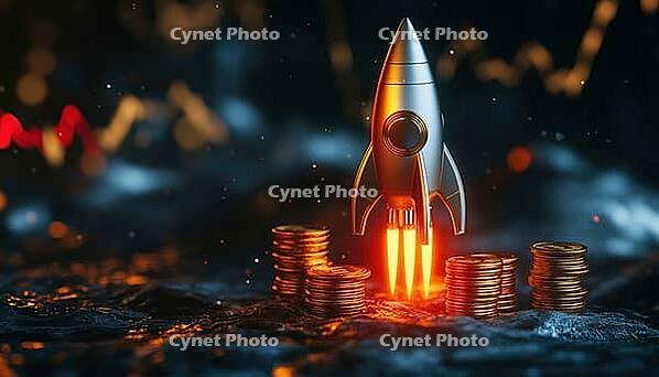 Advanced Data Analytics For Financial Growth: Digital Marketing Rocket Boosts Seo In Business Investment With Coin Stacks. Visual Render, AI generated [IBR125229883]