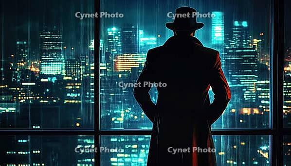 Sophisticated Mobster Gazing At The Cityscape Through A Window, Exuding Style And Mystery In The Urban Landscape, AI generated [IBR125229885]