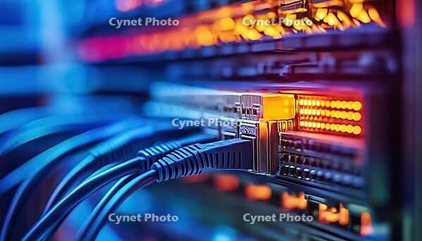 Detailed View Of Fibre Optic Network Hub And Cables - High-Quality Image Showing Close-Up Of Fibre Optic Communication Infrastructure, AI generated [IBR125229892]
