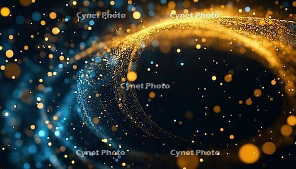 Swirling Blue Light Over Golden Beams In Circular Frame Against Black Background. A Stunning Visual Spectacle Captured In An Artistic Display, AI generated [IBR125229896]