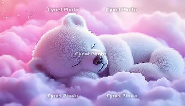 Adorable Bear Snoozing On Soft Pastel Clouds In A Baby Animal Dream - Beautifully Rendered Nighttime Scene In Artwork, AI generated [IBR125229910]
