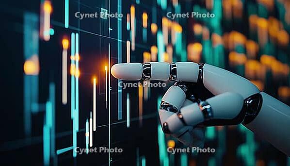 Artificial Intelligence Trading With Robot Trader: Using AI And Neural Networks For Automated Stock Market Trading, Hand Robot Pointing At Candlestick Graph On Phone Screen, AI generated [IBR125229912]