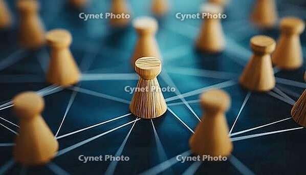 Connect With Like-Minded Individuals On Social Media Platforms. Foster Communication, Teamwork, And Community Within A Society. Abstract Artwork Featuring Wooden Pieces On A Blue Background, AI generated [IBR125229913]