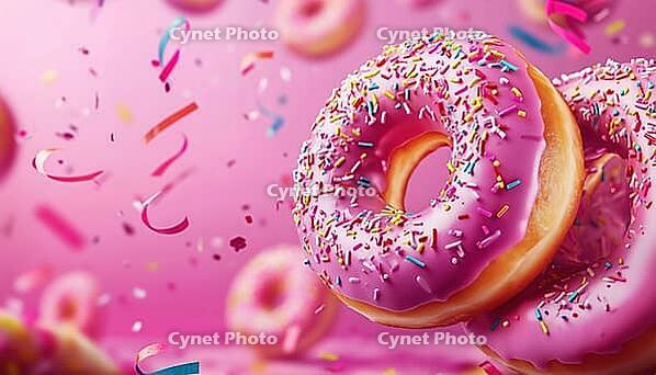 German Krapfen: A Festive Treat For Carnivals And Parties, Adorned With Streamers, Confetti, And A Carnival Or Birthday Theme, AI generated [IBR125229916]