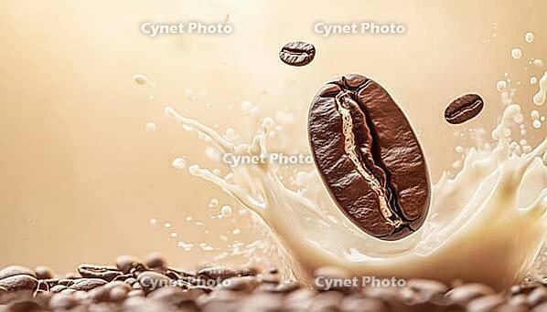 Coffee Bean With Coffee And Milk Splash Graphic Element, Including Clipping Path For Easy Editing And Incorporation Into Designs, AI generated [IBR125229918]