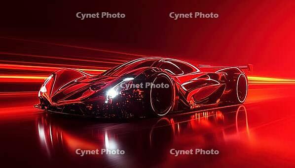 Vibrant Red Car With Illuminated Lights - Racecar With Flashing Effect And Eye-Catching Design, AI generated [IBR125229942]