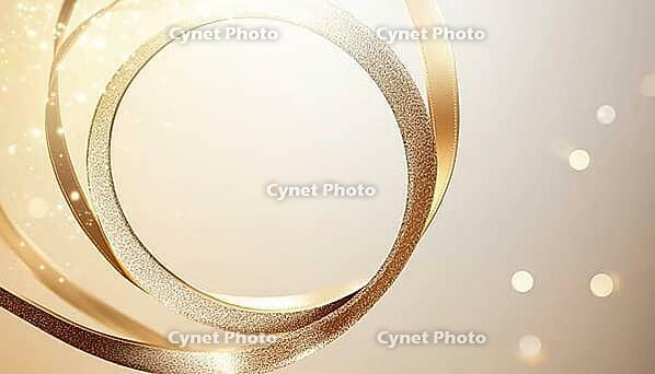 Cream Luxury Circle Frame With Gold Ribbon Decoration And Glitter Light Effect Element: A Glamorous And Elegant Design Element, AI generated [IBR125229948]