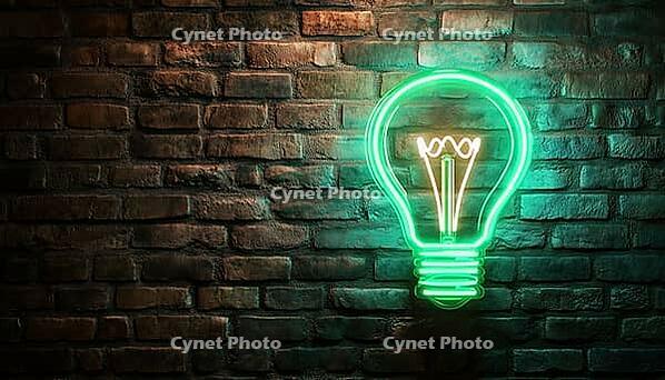 Neon Green Lamp With Light Bulb Icon On Brick Wall And Blank Area For Text. 3d Rendering Of Vibrant Wall Decor, AI generated [IBR125229954]