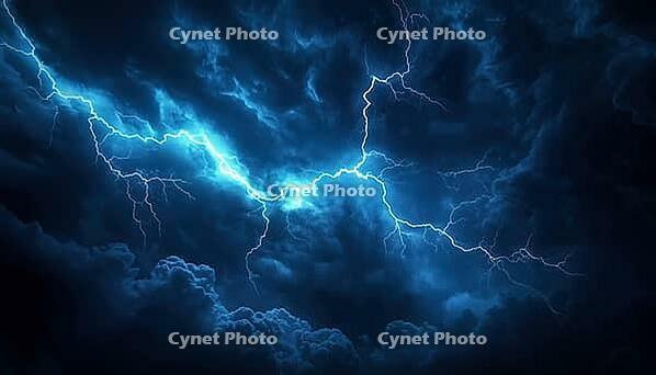 Dramatic Lightning Storm Illuminating Night Sky. Weather Phenomenon: Hurricanes, Typhoons, Tornadoes, And Storms. Cataclysms In The Atmosphere, AI generated [IBR125229959]