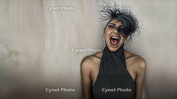 A primal scream. A woman expressing anxiety, mental health issues, internal pain or distress, migraine headaches. Inability to control real or inernal or outside circumstances and emotions. Copy space, AI generated [IBR125237533]