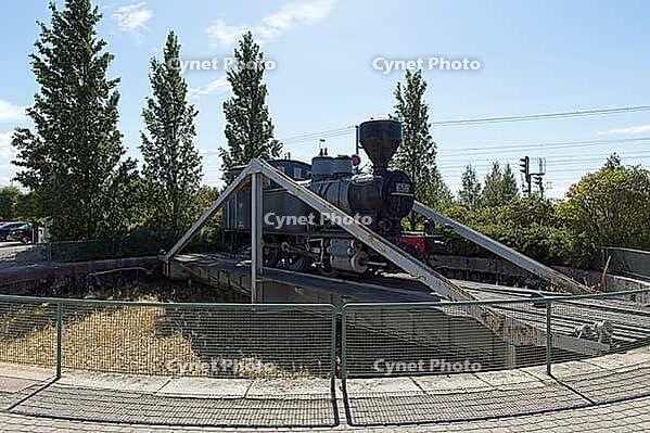 VR Class Vr1 steam locomotive, originally classified as the L1 class until 1942. It holds the popular Finnish nickname Kana (meaning Hen) on rail turn table in summer, Salo, Finland [IBR125242421]