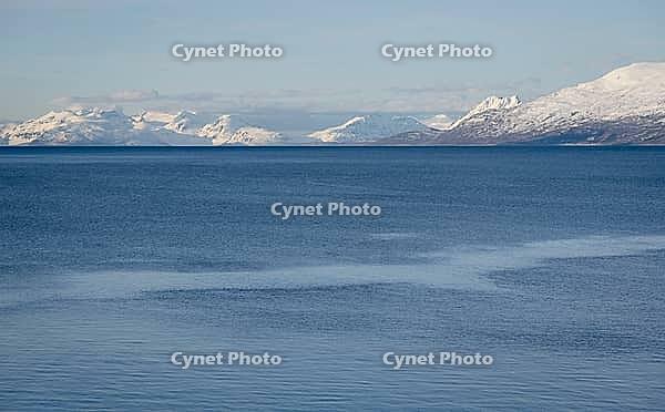 Aerial view of the Lyngen fjord, Lyngen Alps, Tromsoe, arctic Norway [IBR125242437]