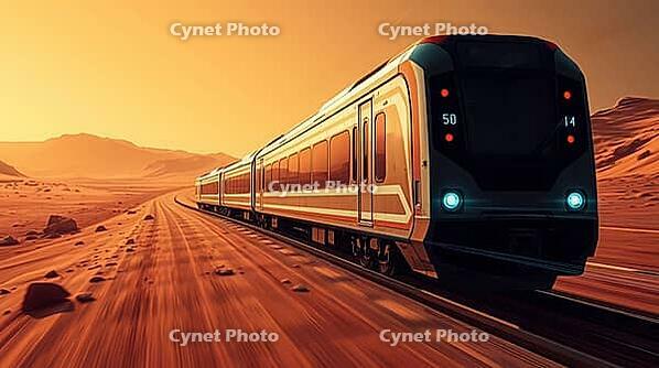 Futuristic high speed train on Mars planet surface, AI generated [IBR125242458]