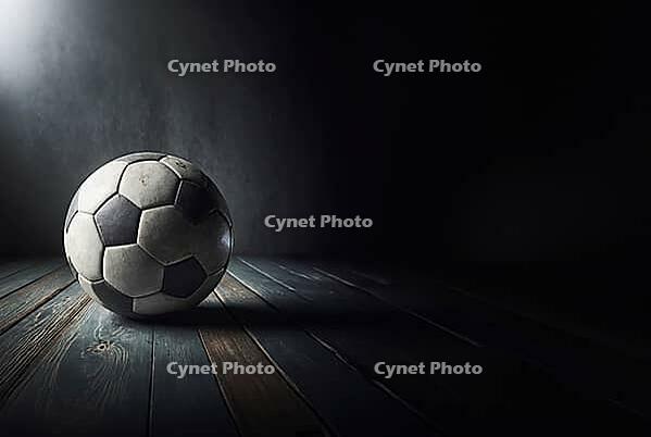 Vintage soccer ball on a wooden fllor, AI generated [IBR125242465]