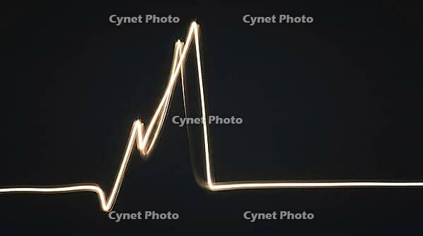 Abstract glowing jagged line tracing a sharp spike shape, water hammer pressure transient visualization, studio shot, AI generated [IBR125242482]