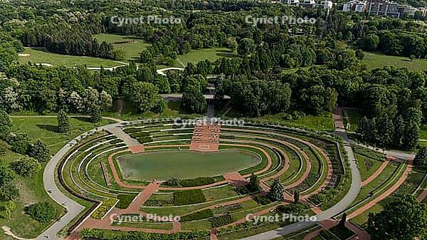 Drone panorama of amphitheater and greenery in Poznan Poland [IBR125261559]