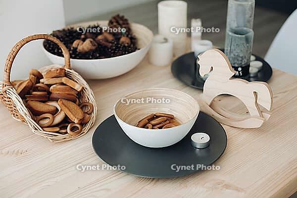 Bagels in a plate on the table. Delicious and appetizing in a light plate [IBR125261563]