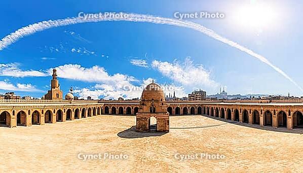 The Mosque of Ibn Tulun aerial panorama, famous landmark of Cairo, Egypt [IBR125261569]