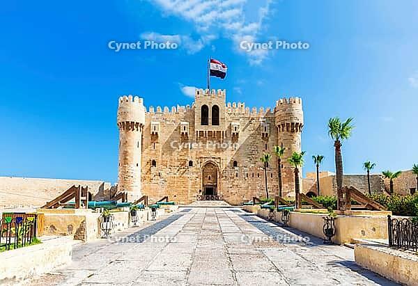 Citadel of Qaitbay, famous medieval fort built on the place of Lighthouse of Alexandria, Egypt travel landmark [IBR125261585]