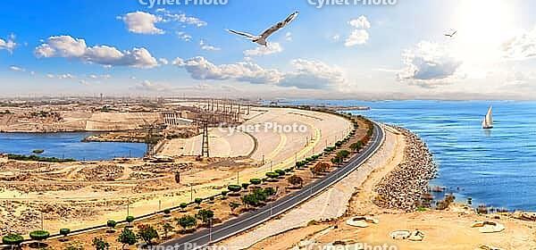 Aswan High Dam view, beautiful sunny panorama, Egypt [IBR125261593]