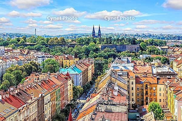 Roofs of Prague old buildings and the Basilica of St Peter and St Paul on the background [IBR125261605]