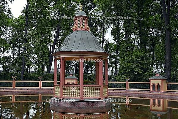 Pergola and pond, the interior of the Summer garden in Saint-Petersburg [IBR125280293]