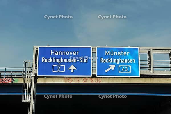 Highway sign for Hannover Recklinghauen-Süd Münster Recklinghausen 2 43 [IBR125304592]