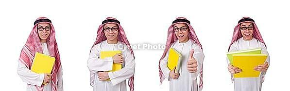 Arab student in front of a white background [IBR125304604]