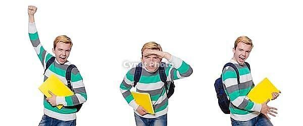 The funny student with isolated books on a white background [IBR125304617]