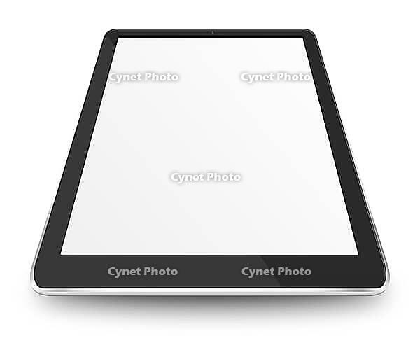 Tablet computer with white blank screen and shodows isolated on white background. Highly detailed illustration [IBR125304641]
