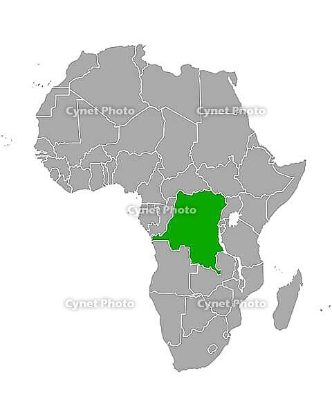 Karte von Demokratische Republik Kongo in Afrika - Map of Democratic Republic of the Congo in Africa [IBR125304656]