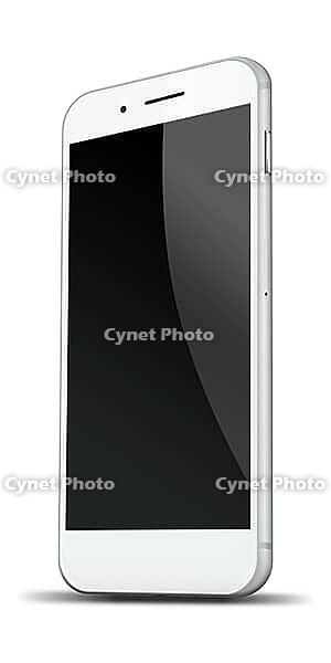 Realistic mobile phone with black screen and shadows isolated on white background. Highly detailed illustration [IBR125304666]