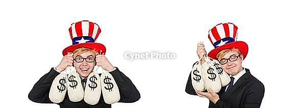 Man with dollar bags on white background [IBR125304678]