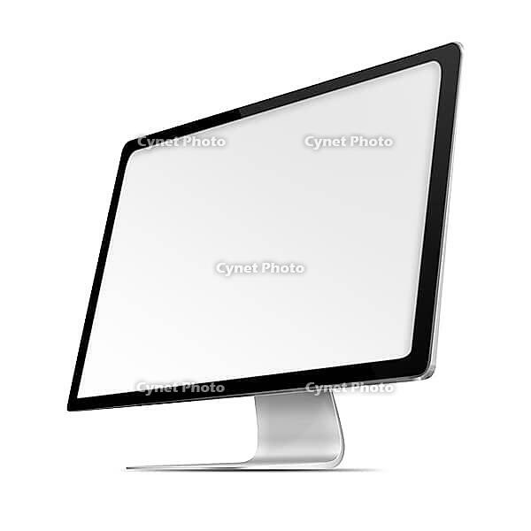Modern flat screen computer monitor with blank isolated on white background. Highly detailed illustration [IBR125304689]