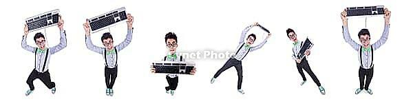 The computer geek nerd in a funny concept [IBR125324072]