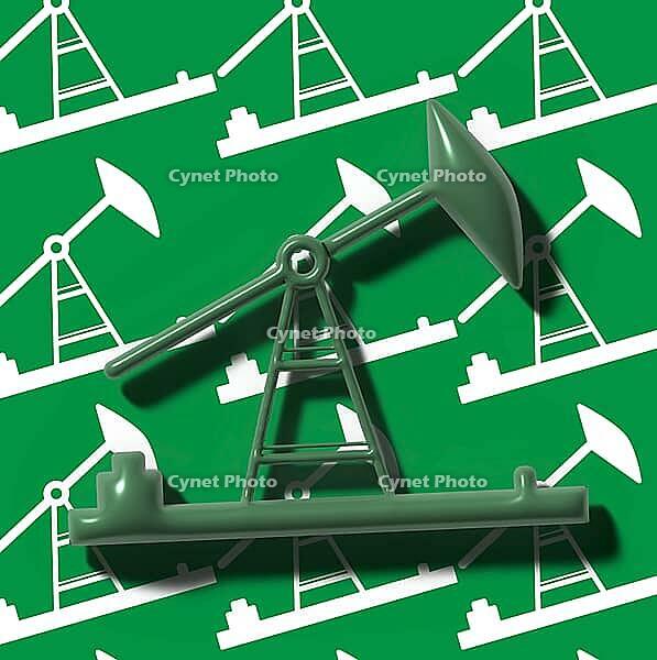 Green oil rig on pattern background, 3D rendering illustration [IBR125331170]