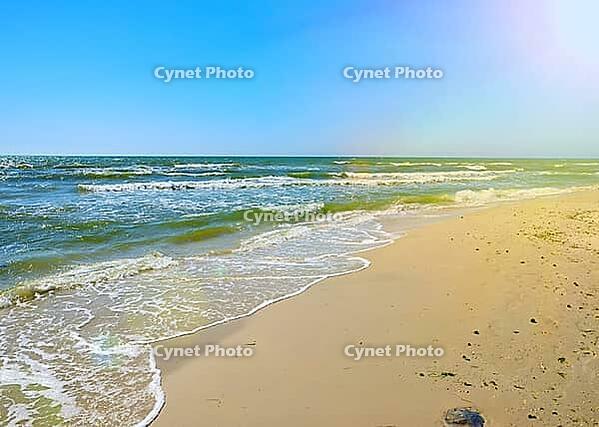 View from a sandy beach on the Black Sea in the summer, Ukraine [IBR125344272]
