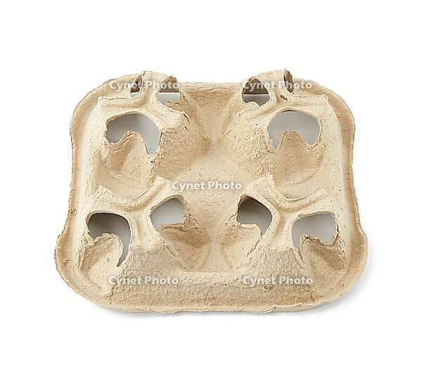 Paper tray for drinks in takeaway cups on four cups isolated on white background, bottom [IBR125344281]