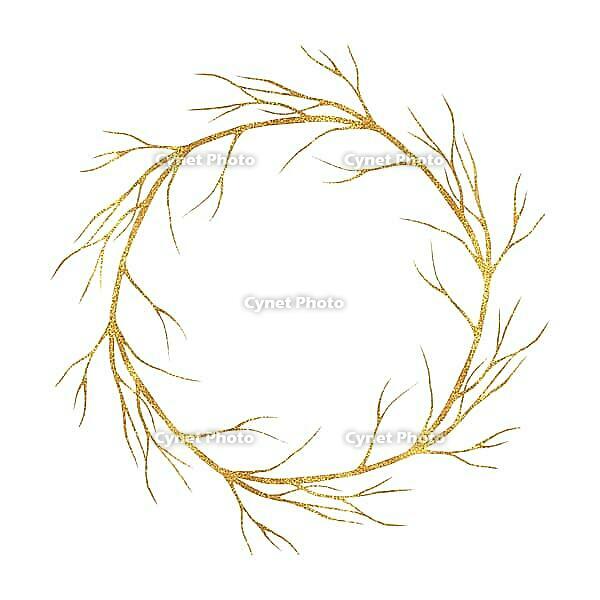 Gold wreath of dry branches isolated on white [IBR125344309]