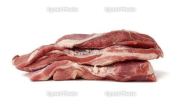 Stack of pork raw meat, tenderloin with layers of fat isolated on a white background, barbecue ingredient [IBR125344316]