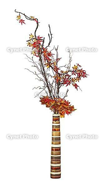 Autumn composition from artificial leaves in vase isolated on white background [IBR125363560]