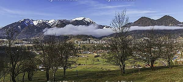 View Over Ruhpolding Towards Snowy Hochfelln On A Sunny Morning [IBR125363572]